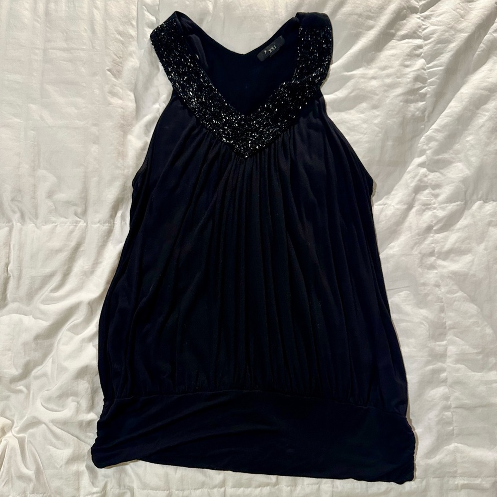 Forever 21 Black Tank Top with Beaded Neckline